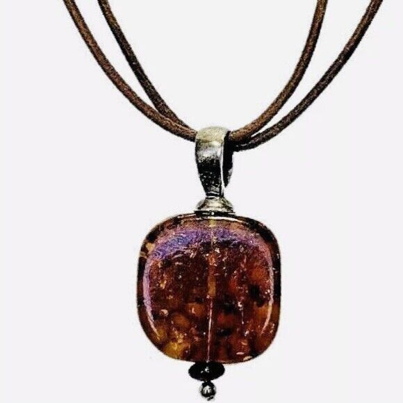 VTG Baltic Amber Pendant Necklace 16" 925 Sterling Silver Leather Thailand - Picture 12 of 13